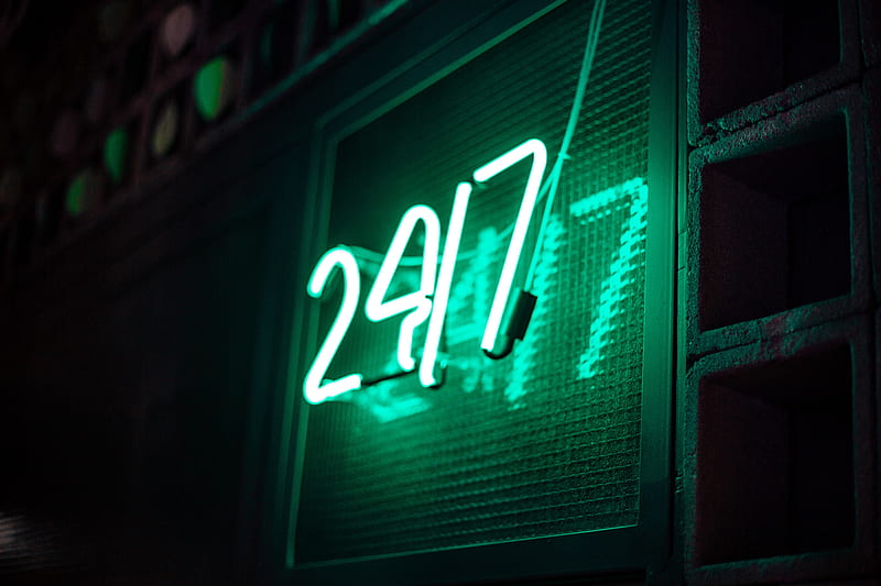 signboard, neon, numbers, light, green, HD wallpaper
