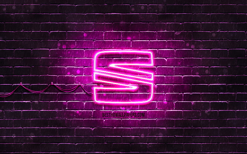 Seat purple logo purple brickwall, Seat logo, cars brands, Seat neon logo, Seat, HD wallpaper