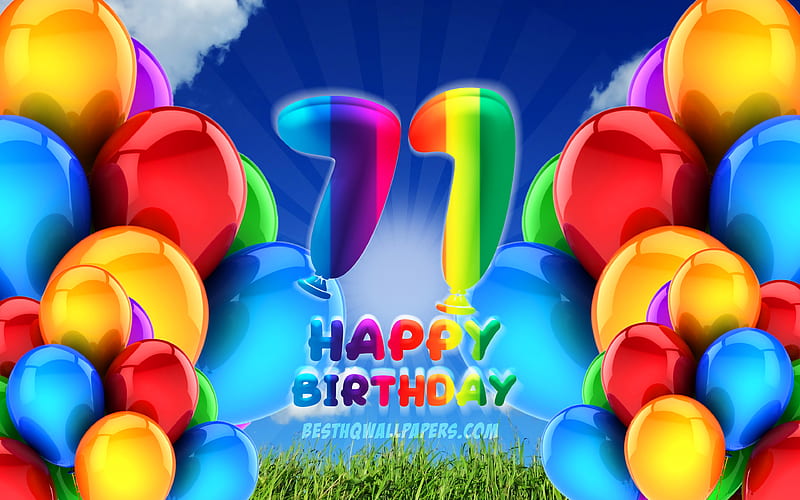 Happy 71 Years Birtay, cloudy sky background, Birtay Party, colorful ballons, Happy 71st birtay, artwork, 71st Birtay, Birtay concept, 71st Birtay Party, HD wallpaper