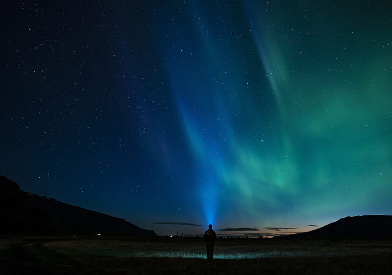 Person Standing Northern Light Aurora , northern-lights, nature, aurora, long-exposure, HD wallpaper
