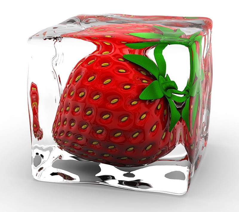 Strawberry Ice, 3d, cube, ice, strawberry, HD wallpaper