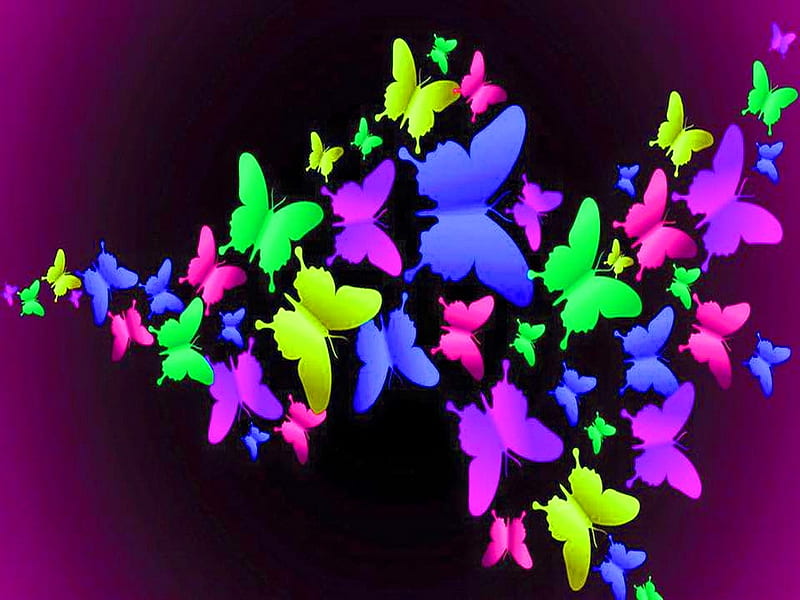 Neon flight, colors, neon, butterflies, abstract, HD wallpaper