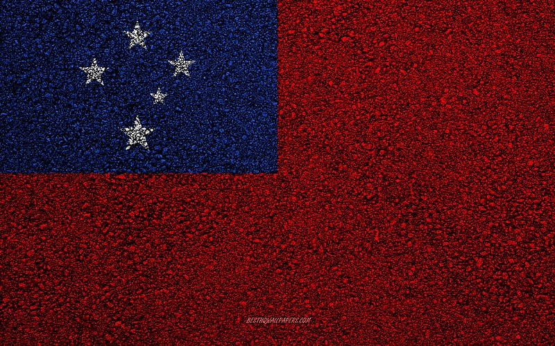 Flag of Samoa, asphalt texture, flag on asphalt, Samoa flag, Oceania, Samoa, flags of Oceania countries, HD wallpaper