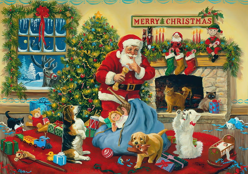 Santa's presents, pretty, home, toys, cozy, present, holiday, christmas, decoration, fun, new year, joy, gift, mood, winter, tree, santa, warmth, HD wallpaper