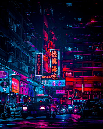 Anime street, road, buildings, scenery, night, stars, Anime, HD wallpaper