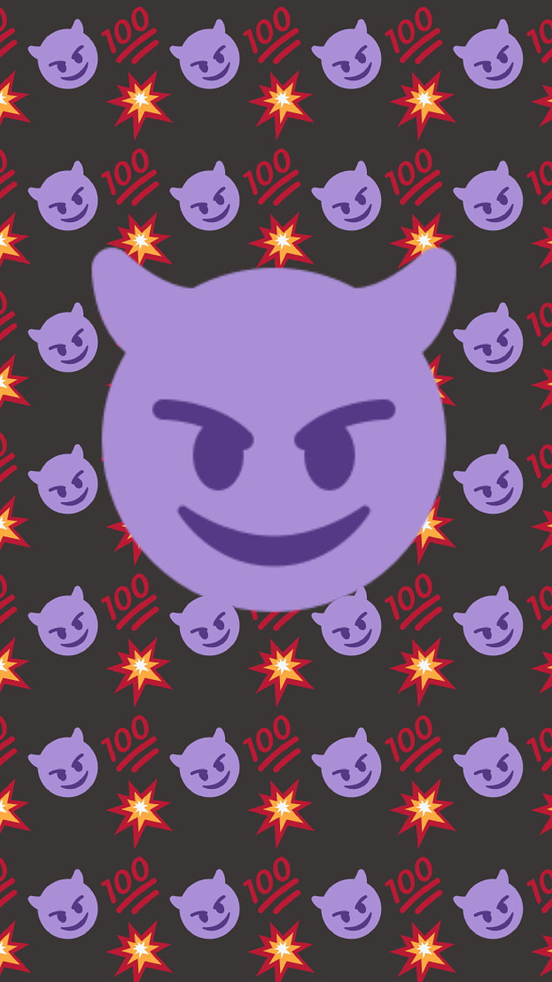 Little devil, 100, emoji, pattern, purple, red, HD phone wallpaper