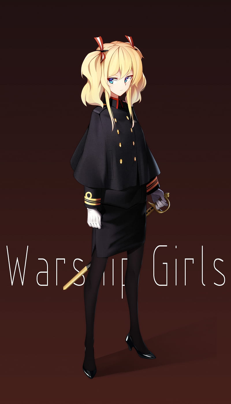 anime, anime girls, long hair, Warship Girls, blonde, blue eyes, uniform, sword, twintails, HD phone wallpaper