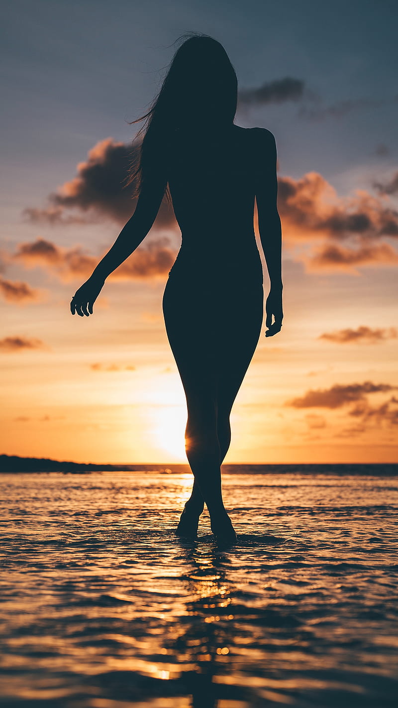 Girl shadow at the Sea , sunlight nature, beath, HD phone wallpaper