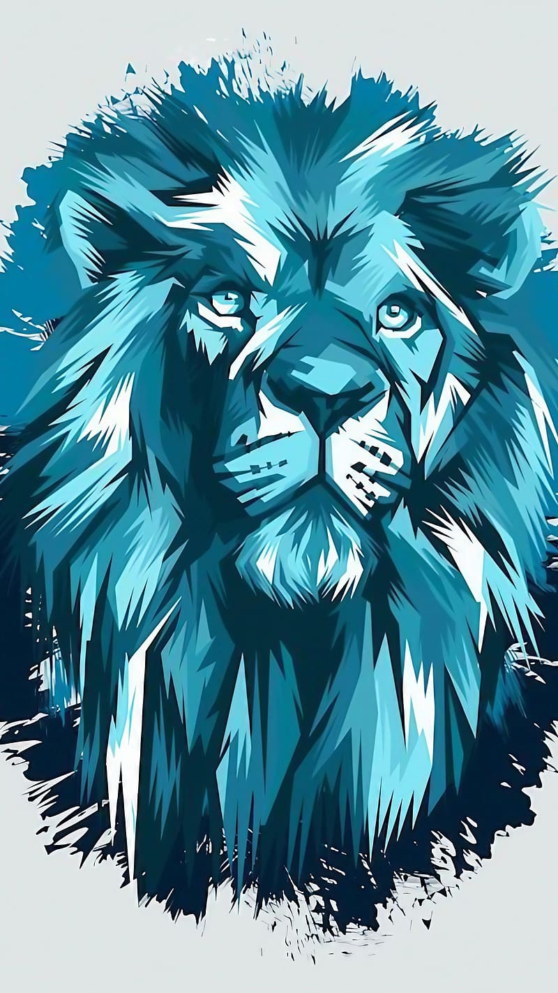 Lion , Blue Art, lion face, animated lion, king of the jungle, HD phone wallpaper