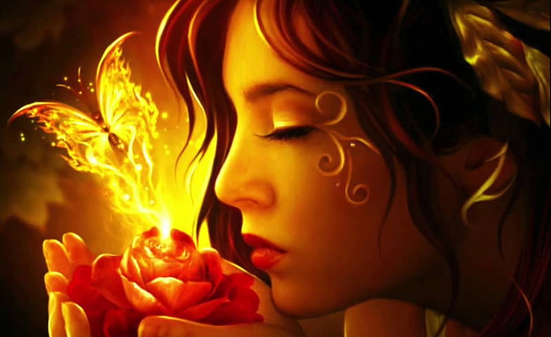 Two Steps From Hell, fire, art, butterfly, girl, HD wallpaper