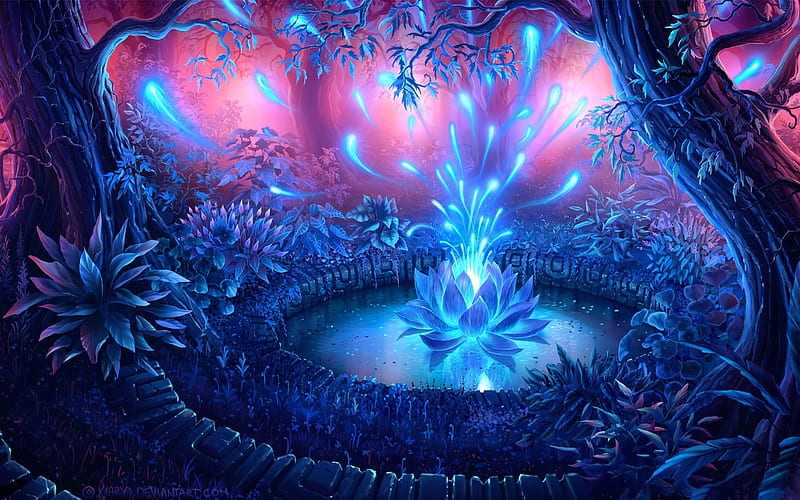 Magical Lotus, Lotus, fantasy, magical, abstract, Glowing, blue, HD wallpaper