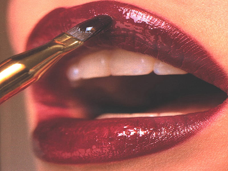 Sexy Burgundy Lipstick!, red, smile, woman, lips, sexy, lipstick, brush, burgundy, face, teeth, HD wallpaper