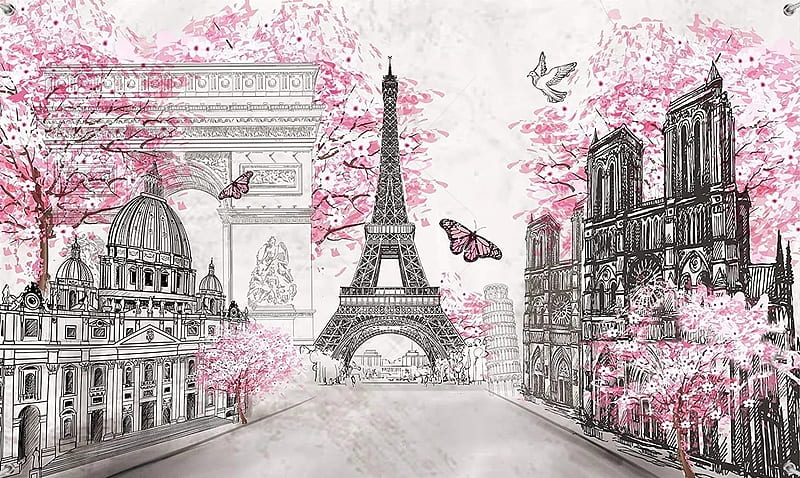 Paris Eiffel Tower Pink Backdrop City Street Landscape Fashion Girl Party Newborn graphy Background For Studio - Background - AliExpress, Black and Pink Paris, HD wallpaper