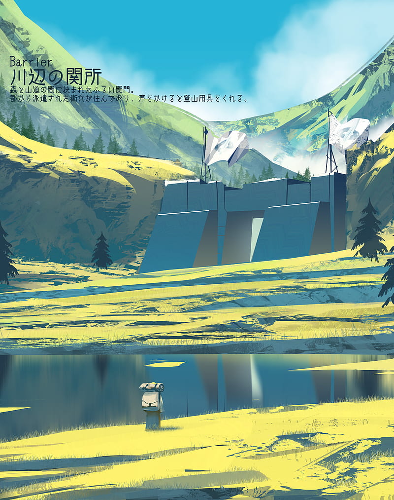 anime, grass, trees, nature, hills, Asteroid (artist), HD phone wallpaper