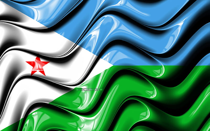 Djiboutian flag Africa, national symbols, Flag of Djibouti, 3D art, Djibouti, African countries, Djibouti 3D flag, HD wallpaper