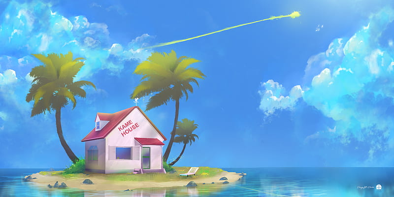 Pink Kame House Blue Sky Background Reflection On Water HD Dragon Ball  Wallpapers  HD Wallpapers  ID 99724