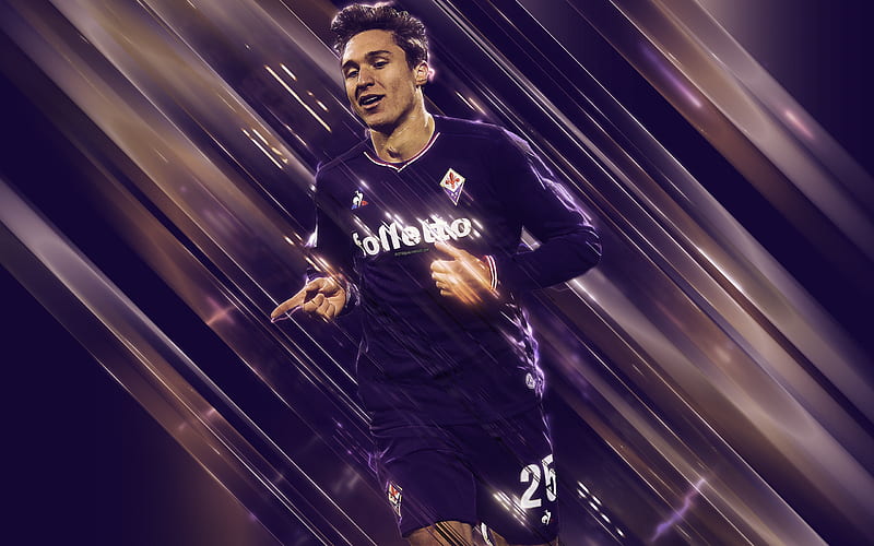 Federico Chiesa creative art, blades style, Italian football player, Fiorentina, Serie A, Italy, purple creative background, football, HD wallpaper