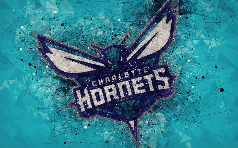 Charlotte Hornets creative logo, American Basketball Club, emblem, geometric art, NBA, blue abstract background, Charlotte, North Carolina, USA, basketball, National Basketball Association, HD wallpaper