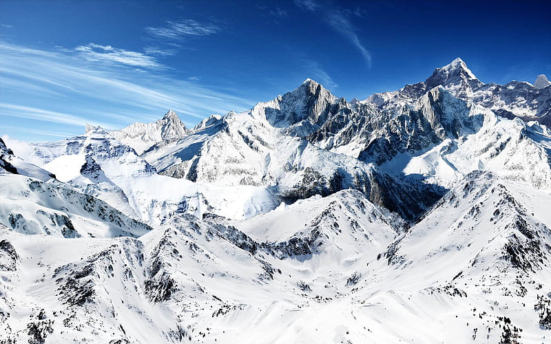 snowy mountain peaks-Beautiful mountain scenery, HD wallpaper