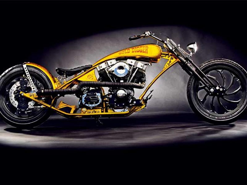 Gold Digger, bike, chopper, harley, motorcycle, HD wallpaper