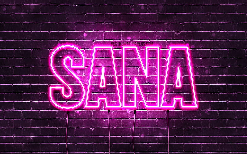 Sana with names, female names, Sana name, purple neon lights, Happy Birtay Sana, popular japanese female names, with Sana name, HD wallpaper