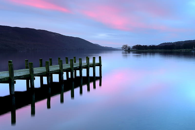 Pier Lake District Evening , pier, lake, evening, nature, HD wallpaper