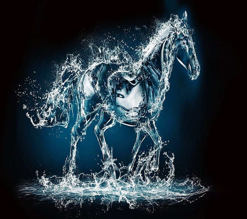 Horse, 3d, animal, drops, rendering, splash, water, HD wallpaper