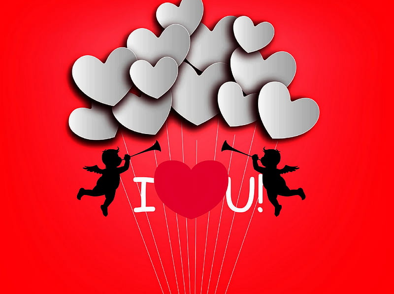 320x240px, angel, cupid, corazones, i love you, love, valentines day, HD wallpaper