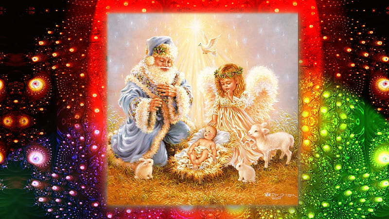 Merry Christmas, Christmas, Nativity, Fractal, Angel, Manger, Santa, Noel, HD wallpaper