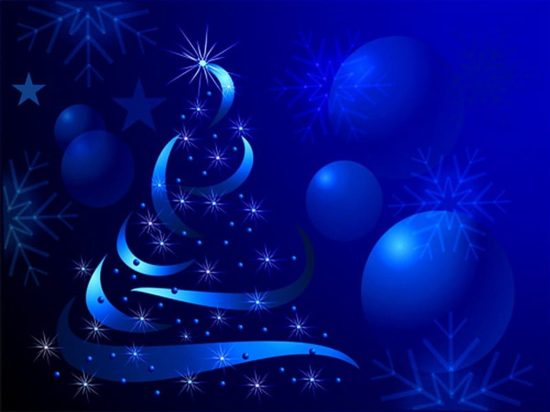 Sapphire Christmas, Christmas, tree, balls, abstract, blue, HD ...