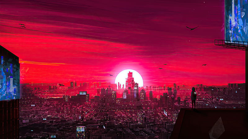 4k PC Wallpaper: Cyberpunk Sunset Cityscape