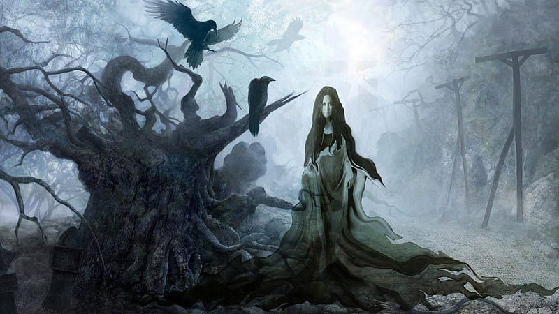 A witch in a mystical forest, raphael, alex, clement, dewi kirana, HD wallpaper
