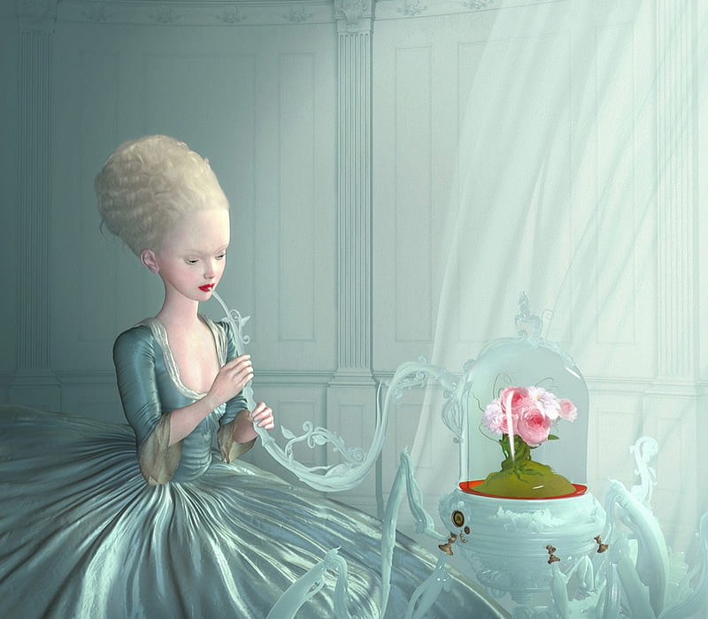 Aria, art, fantasy, luminos, ray caesar, pink, blue, HD wallpaper