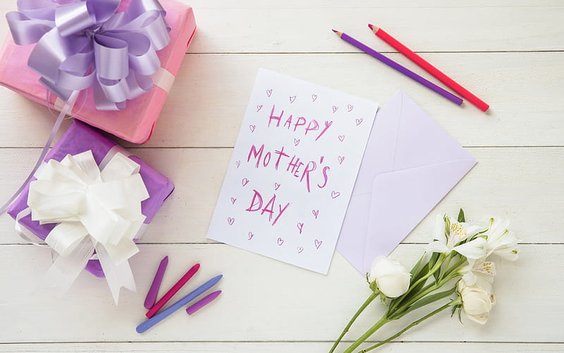 Happy mothers day, gifts, congratulations, postcard, Mothers Day, spring flowers, HD wallpaper