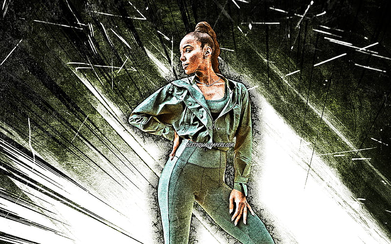 Kelly Rowland, grunge art, american singer, music stars, Kelendria Trene Rowland, green abstract rays, american celebrity, Kelly Rowland, HD wallpaper