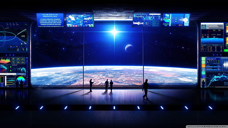Space Observation Deck, moon, 3d, space, digital, earth, star, HD wallpaper