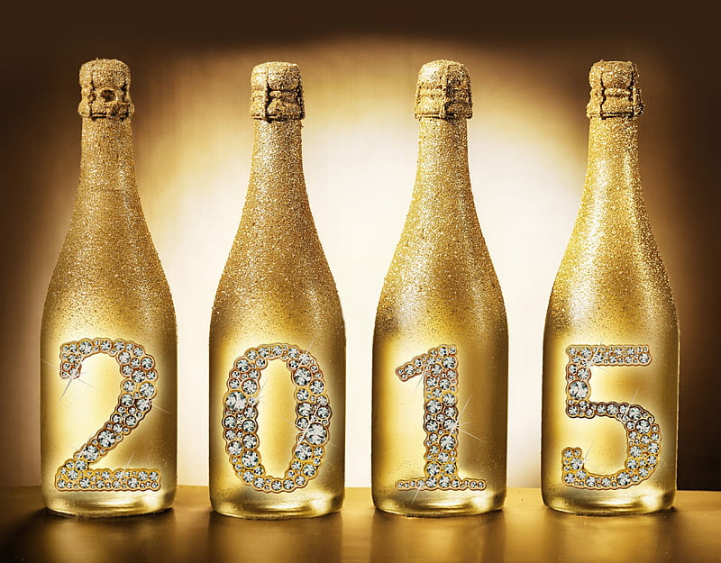2015, gold, bottle, champagne, new year, happy, HD wallpaper