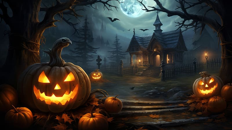 Spooky Halloween, spooky, 3d, halloween, art, fantasy, pumpkin, HD wallpaper