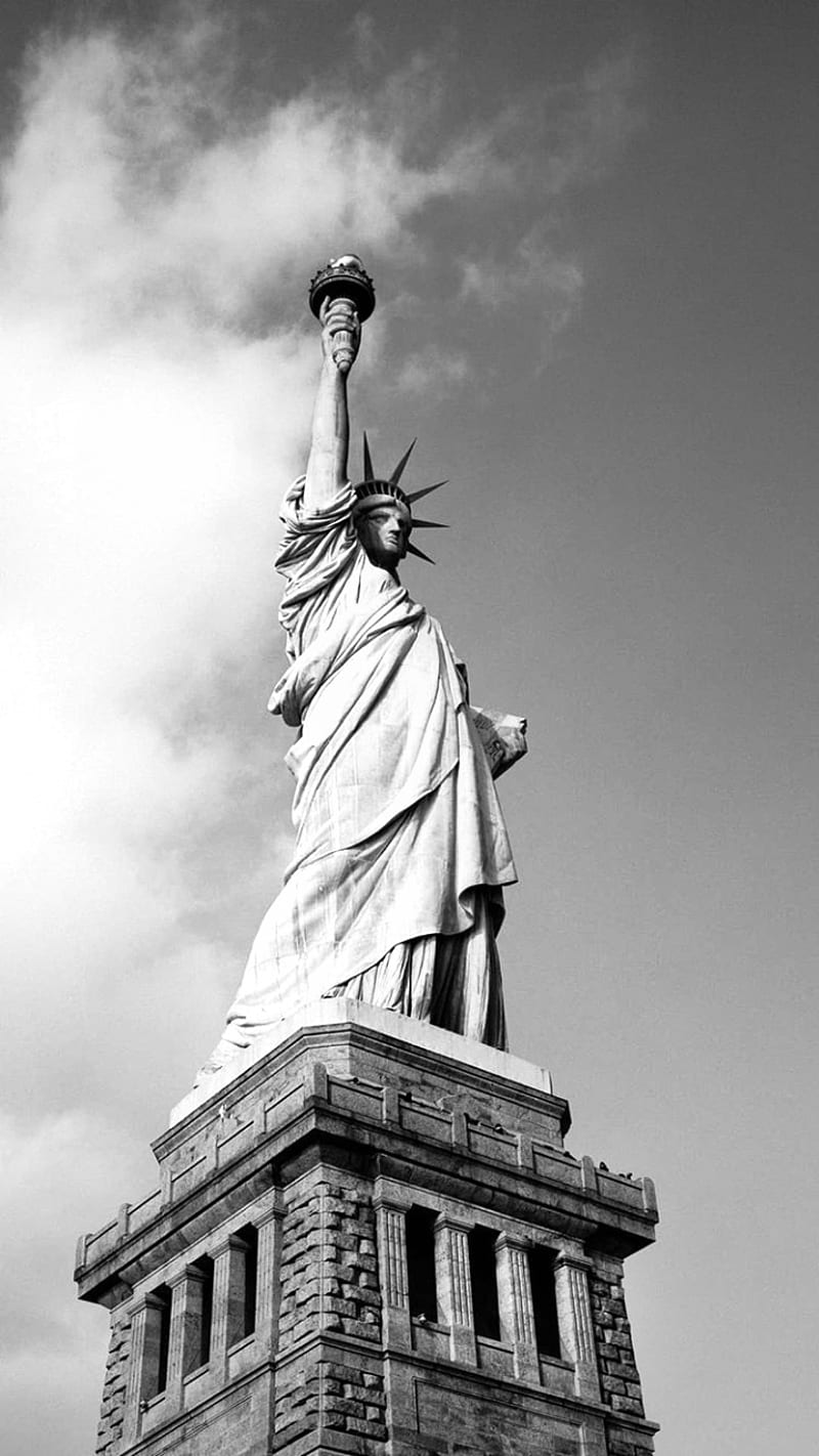 Liberty statue , new york, liberty statue, blackandwhite, potrait, HD phone wallpaper