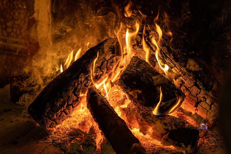 bonfire, logs, flame, fire, dark, HD wallpaper