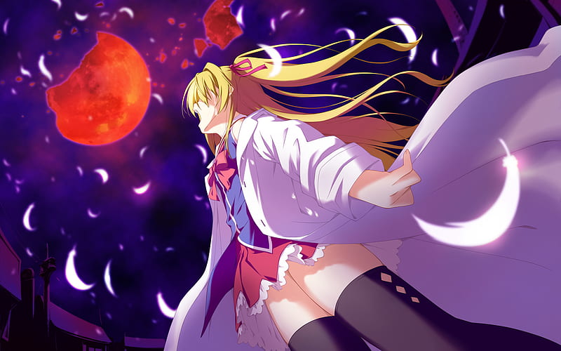 Broken moon, moon, cg, broken, anime, game, tears, HD wallpaper