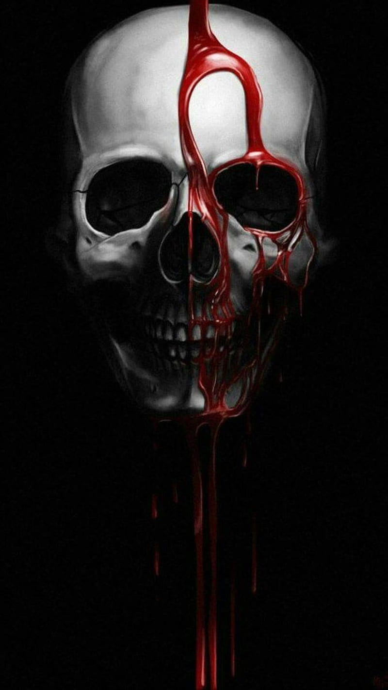 Bloody skull, black, blood, red, HD phone wallpaper