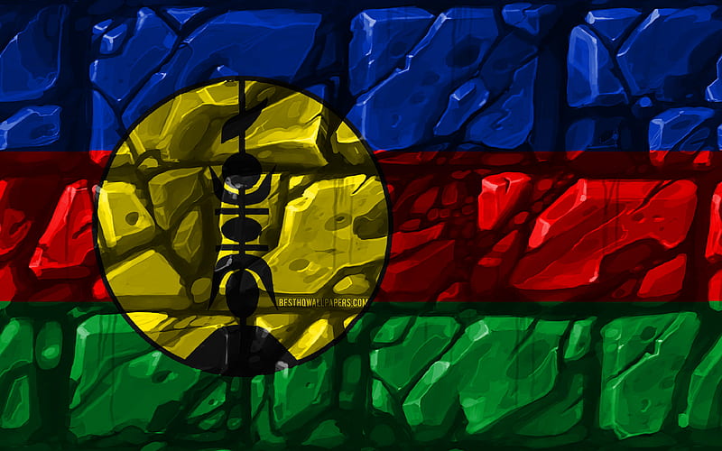 New Caledonia flag, brickwall Oceanian countries, national symbols, Flag of New Caledonia, creative, New Caledonia, Oceania, New Caledonia 3D flag, HD wallpaper