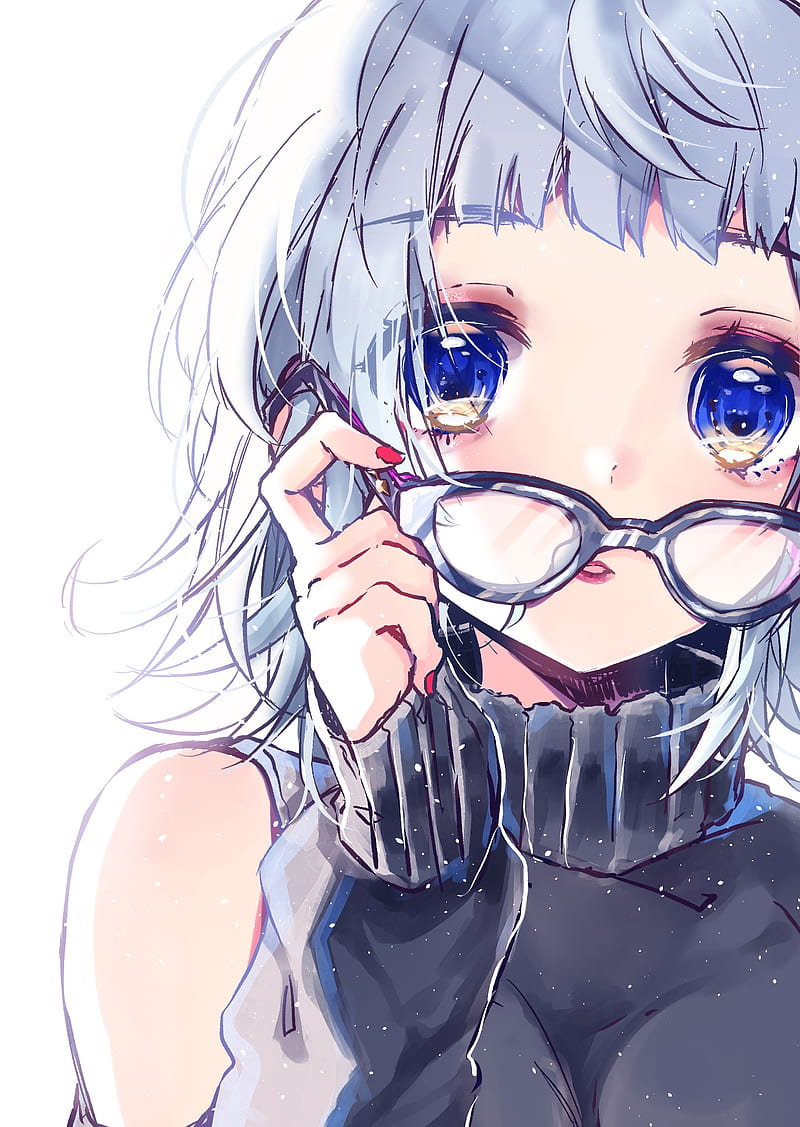 anime, anime girls, original characters, simple background, blue eyes, glasses, looking at viewer, HD phone wallpaper