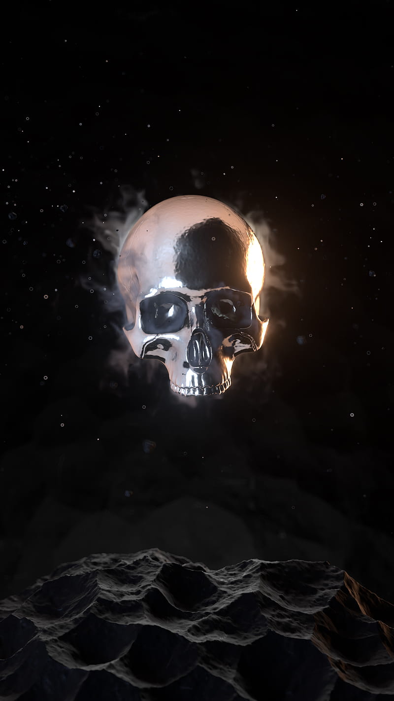 Skull Silver, black, cyberpunk, dark, glow, gray, iron, rock, silver, skull, smoke, HD phone wallpaper