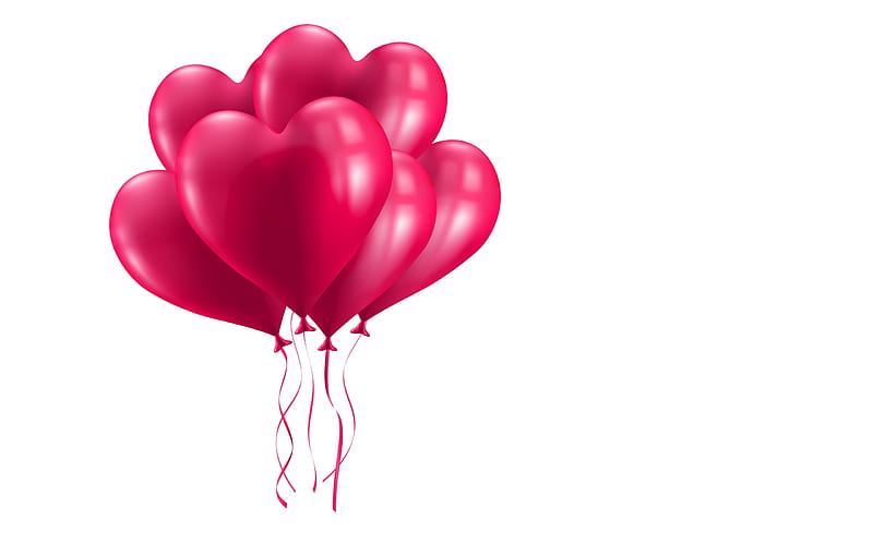 Happy Valentine's Day!, balloon, heart, valentine, white, pink, card, HD wallpaper