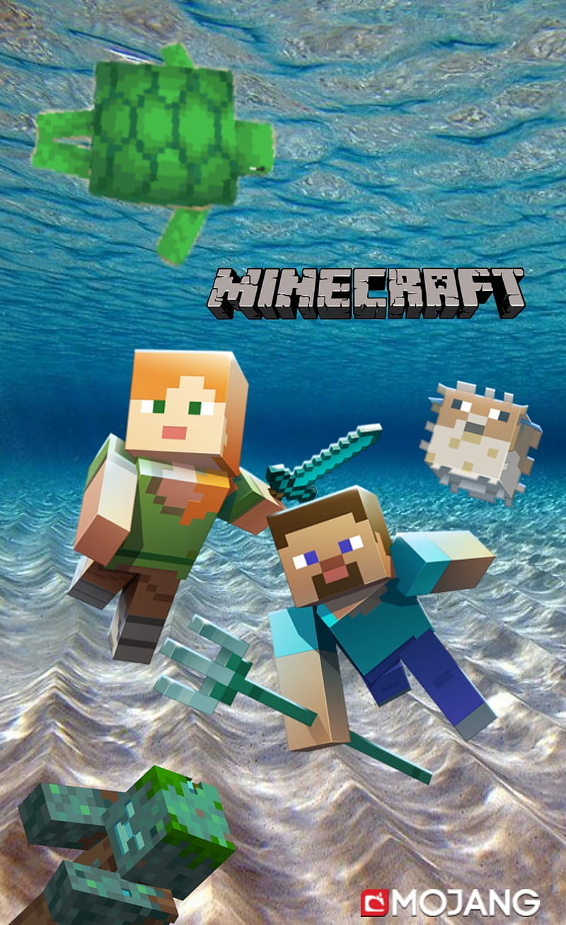 Underwater Minecraft, game, life, minecraft underwater, pufferfish, turtle, HD phone wallpaper