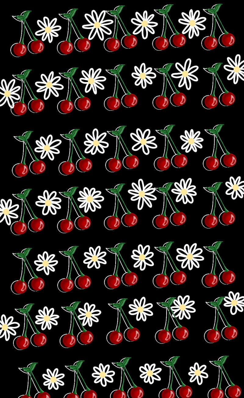 Cherry, aesthetic, cherries, cute, daisy, doodle, drawing, flowers, kawaii,  pattern, HD phone wallpaper | Peakpx
