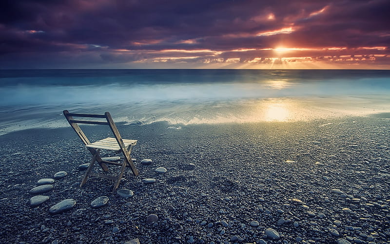 Empty Chair On A Beach, HD wallpaper