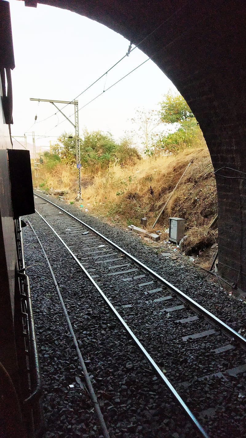 Tunnel, train, railway, railroad, travel, tracks, natural, indian, HD phone wallpaper